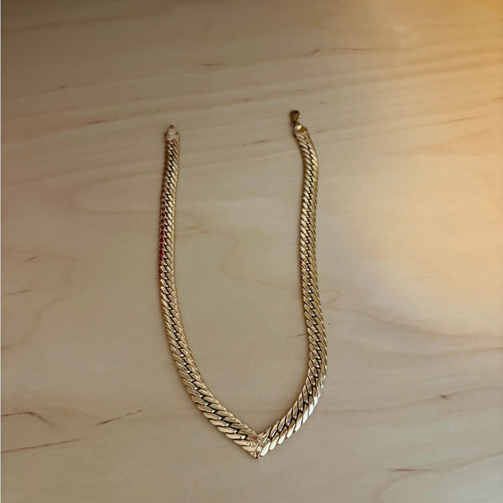 GLAMROCKS Gold Filled Chevron Statement Collar V-Point Herringbone Necklace 16”